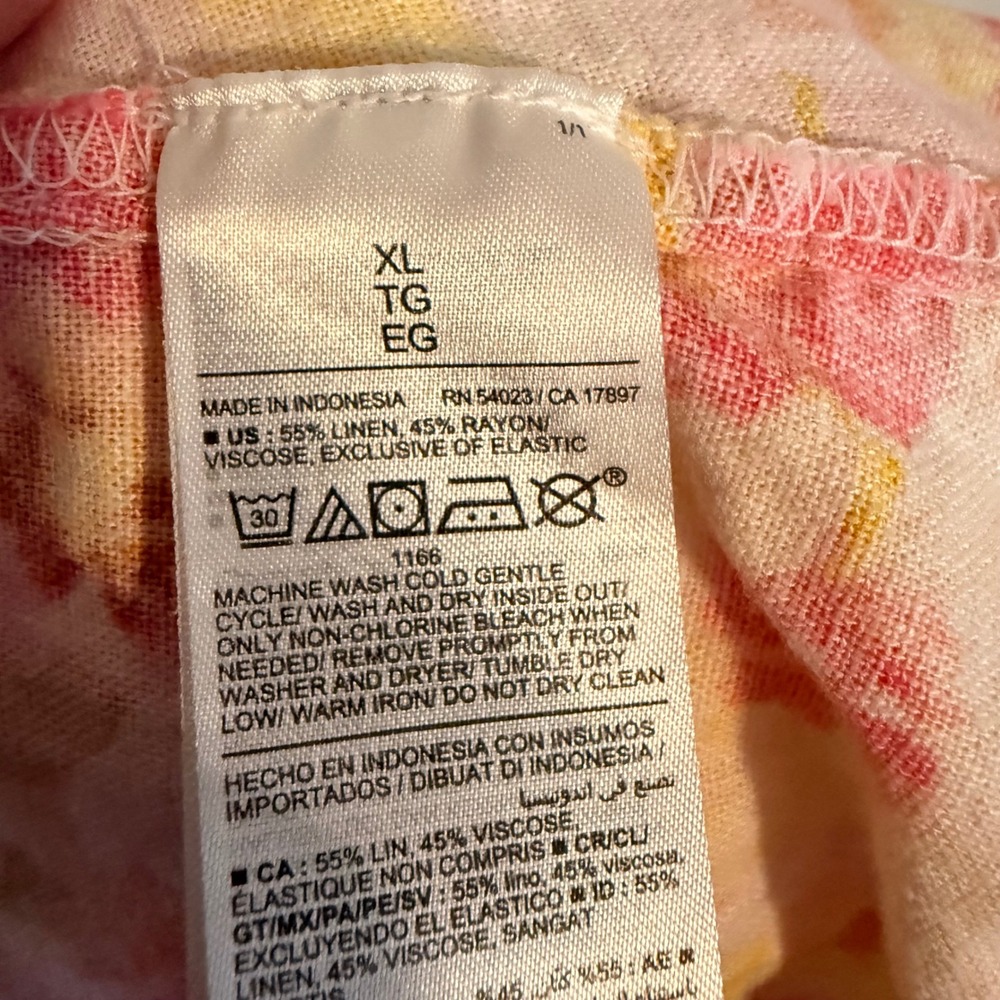 Old Navy Floral Linen Blend Tie Strap Mini Dress Pink Orange Yellow XL‎ Summer - Picture 5 of 6